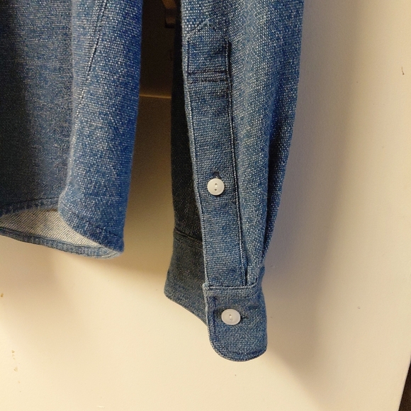 Faherty 100%Cotton Men's Blue Long Sleeve Indigo Dyed Button DownSweater Shirt L - Picture 7 of 12